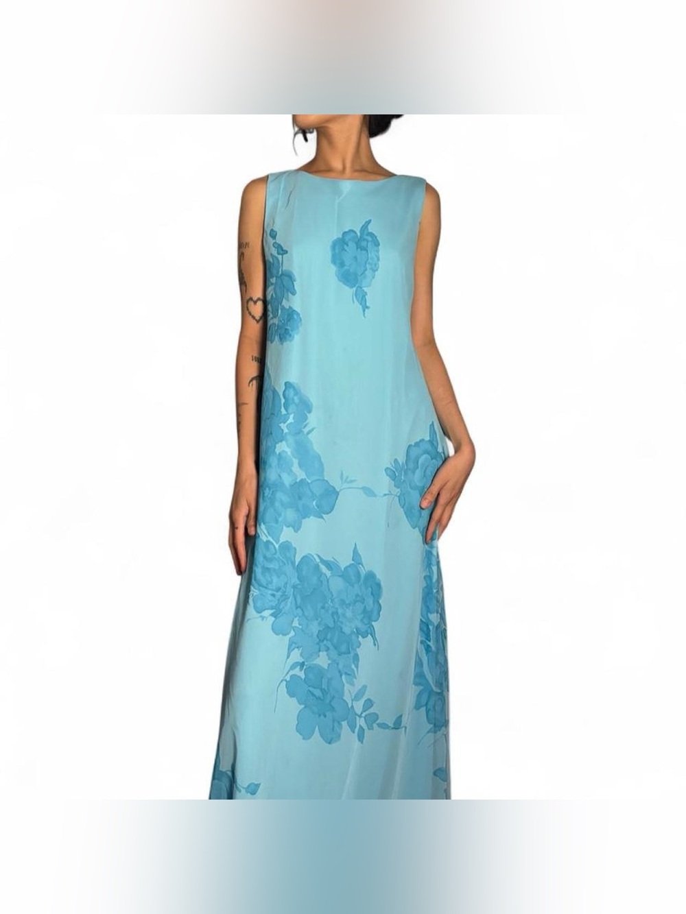 Vintage Blue Maxi Dress W Floral Pattern by J.B.S